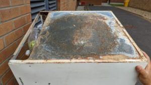 Corrosive damage at the bottom of old boiler